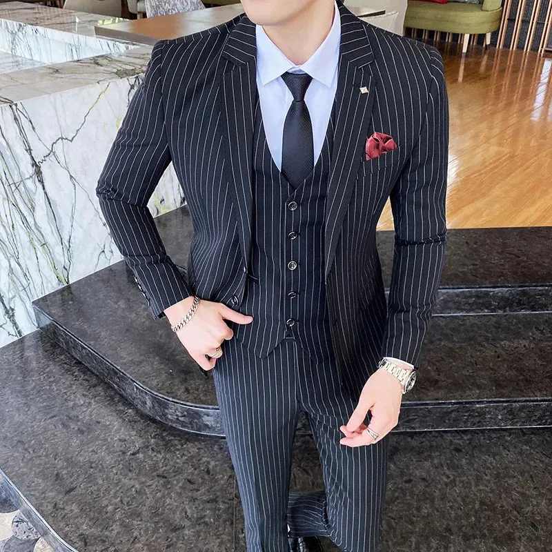 3Pcs Men's striped casual business suit Set