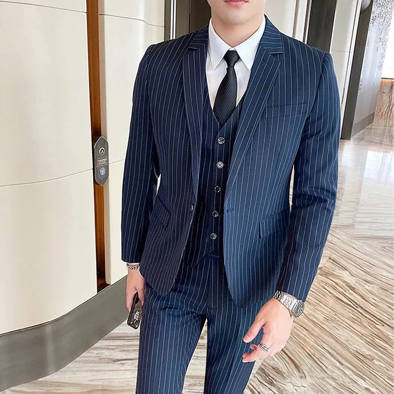 3Pcs Men's striped casual business suit Set