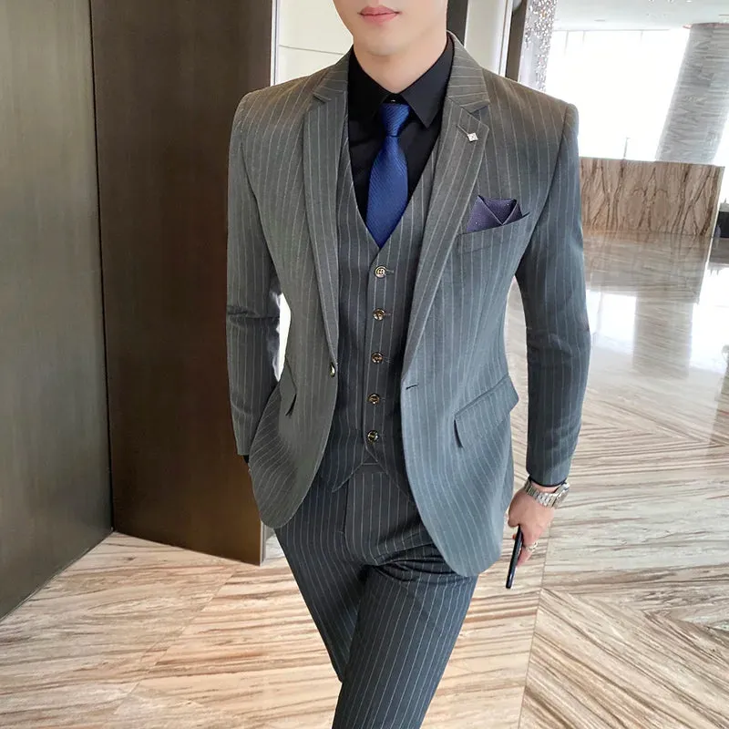 3Pcs Men's striped casual business suit Set
