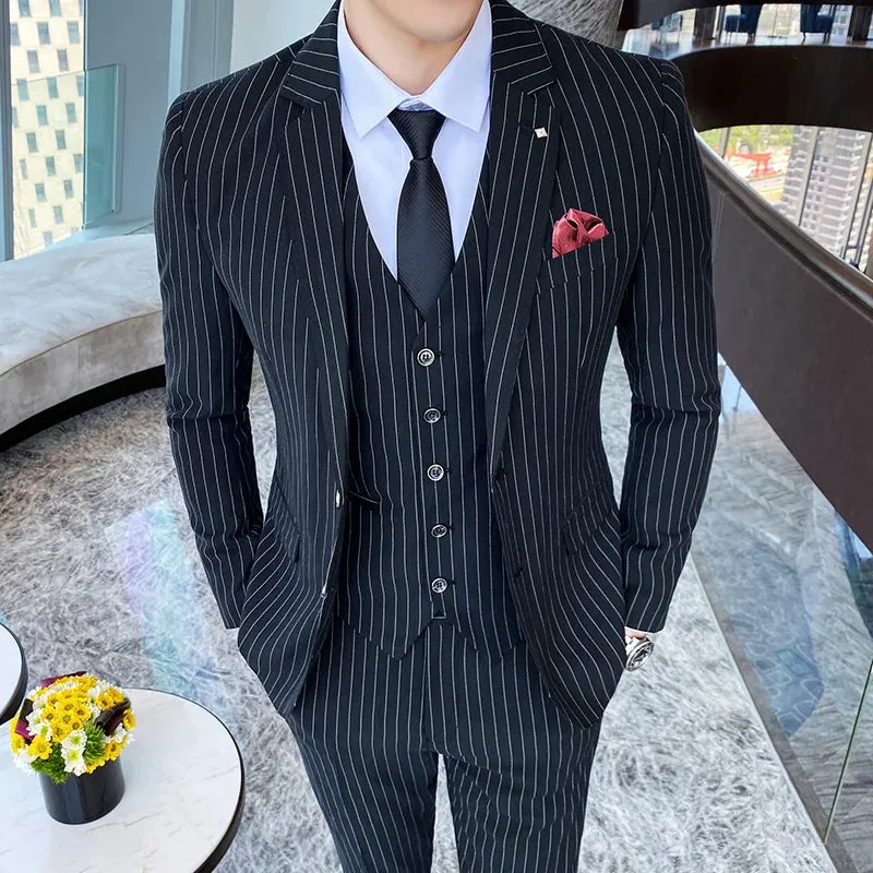 3Pcs Men's striped casual business suit Set