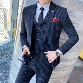 3Pcs Men's striped casual business suit Set