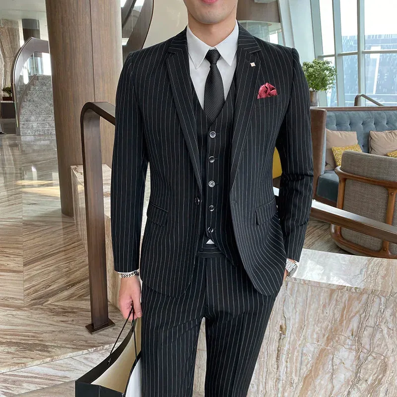 3Pcs Men's striped casual business suit Set