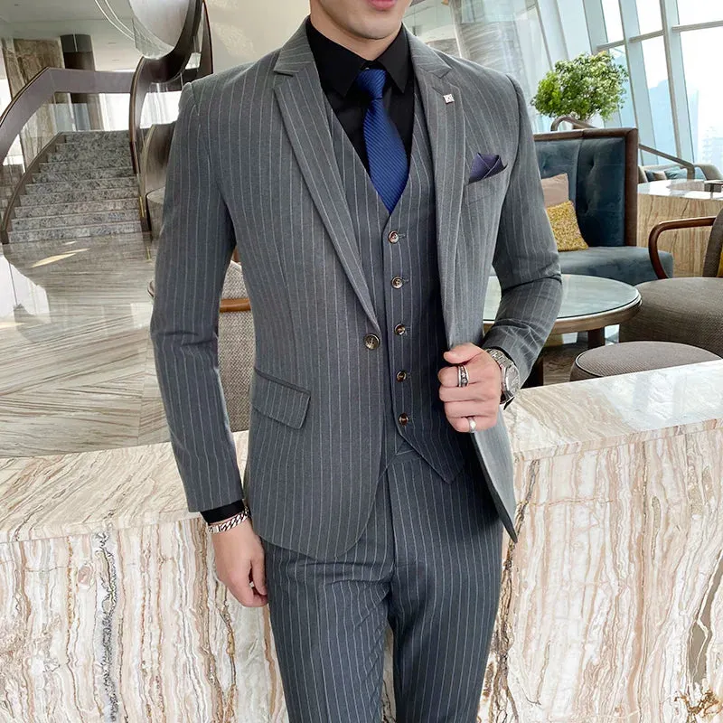 3Pcs Men's striped casual business suit Set