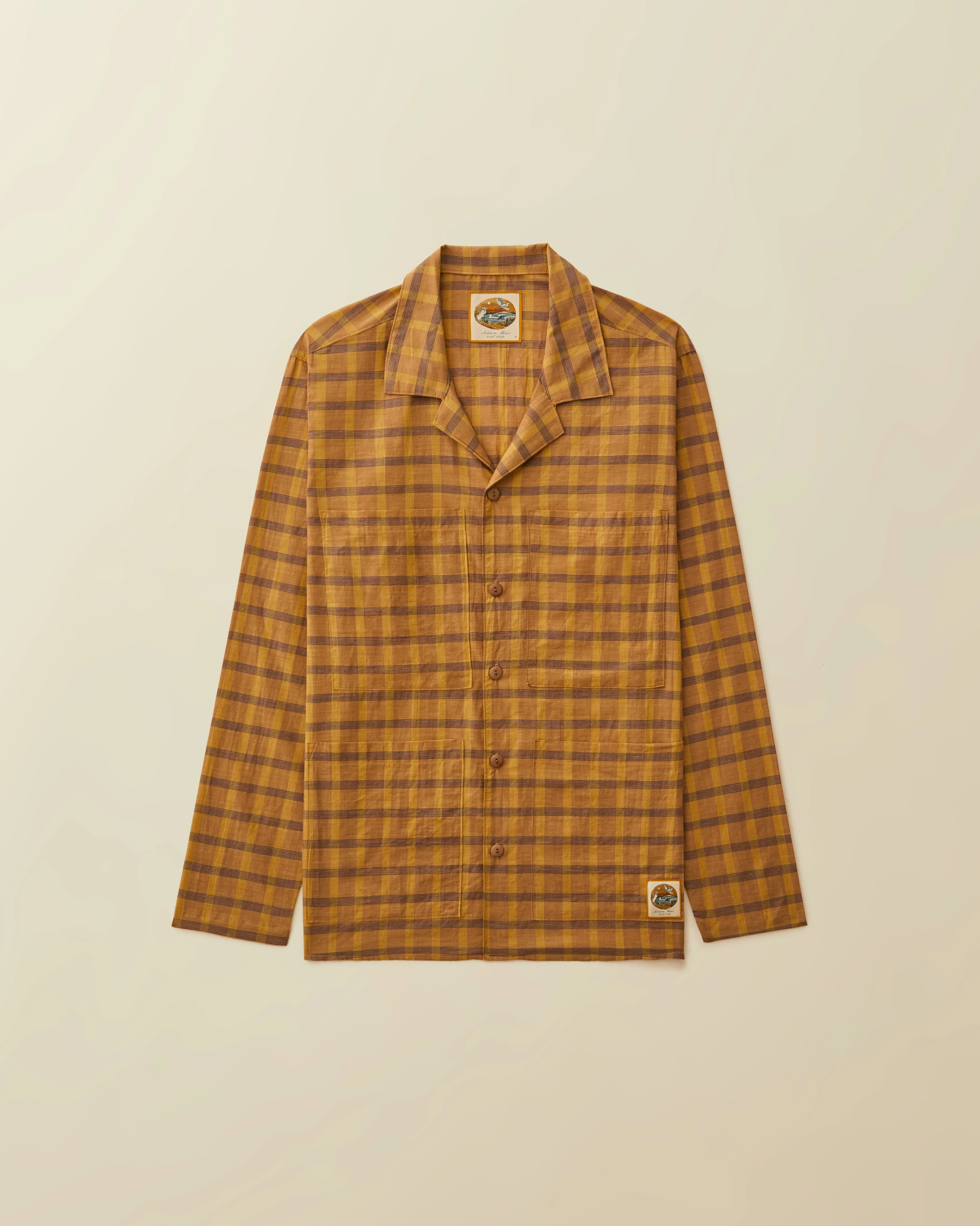 4 Pocket Plaid Shirt Jacket ( brown )