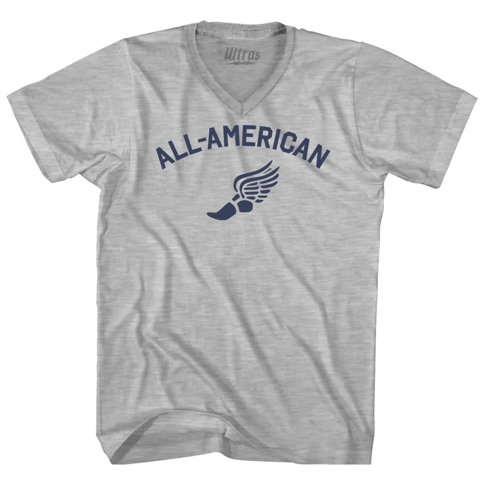 All-American Running Track Winged Foot Adult Cotton V-neck T-shirt
