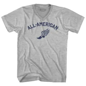 All-American Running Track Winged Foot Adult Cotton V-neck T-shirt