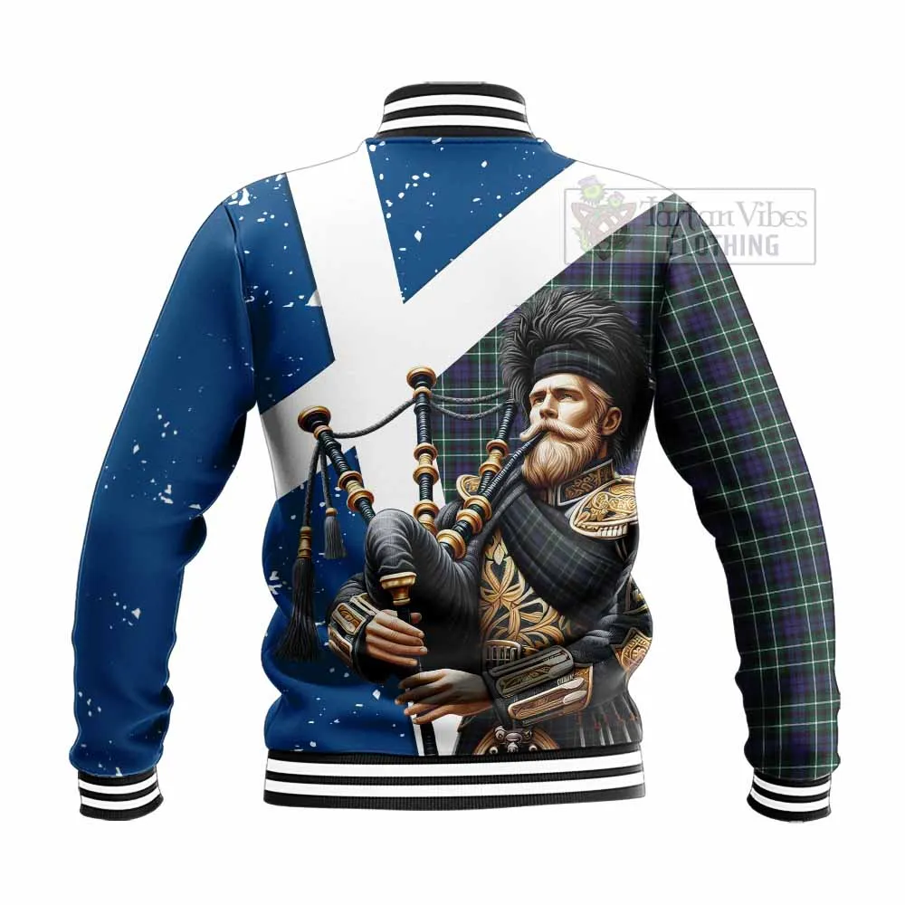 Allardice Tartan Baseball Jacket with Family Crest Scottish Bagpiper Vibes