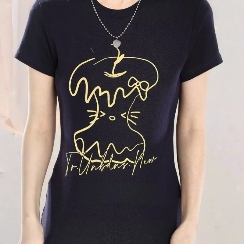 American Retro Style Cartoon Apple Print Slim T-shirt