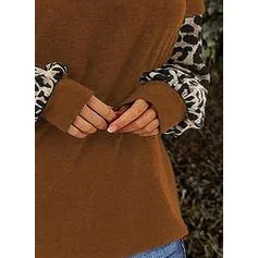 Animal Print One-Shoulder Long Sleeves Casual T-shirts