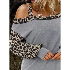 Animal Print One-Shoulder Long Sleeves Casual T-shirts
