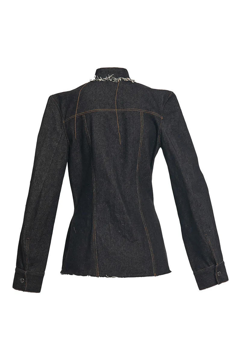 ASYMMETRICAL DENIM JACKET WITH RAW FINISHING