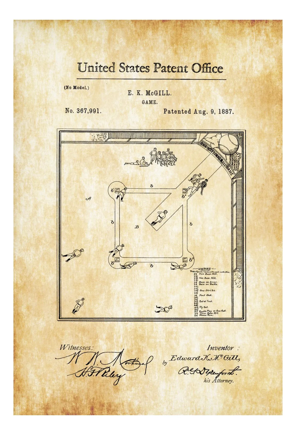 Baseball Game Patent - Patent Print, Wall Decor, Baseball Art, Baseball Patent, Baseball Fan Gift, Baseball Blueprint, Baseball Field
