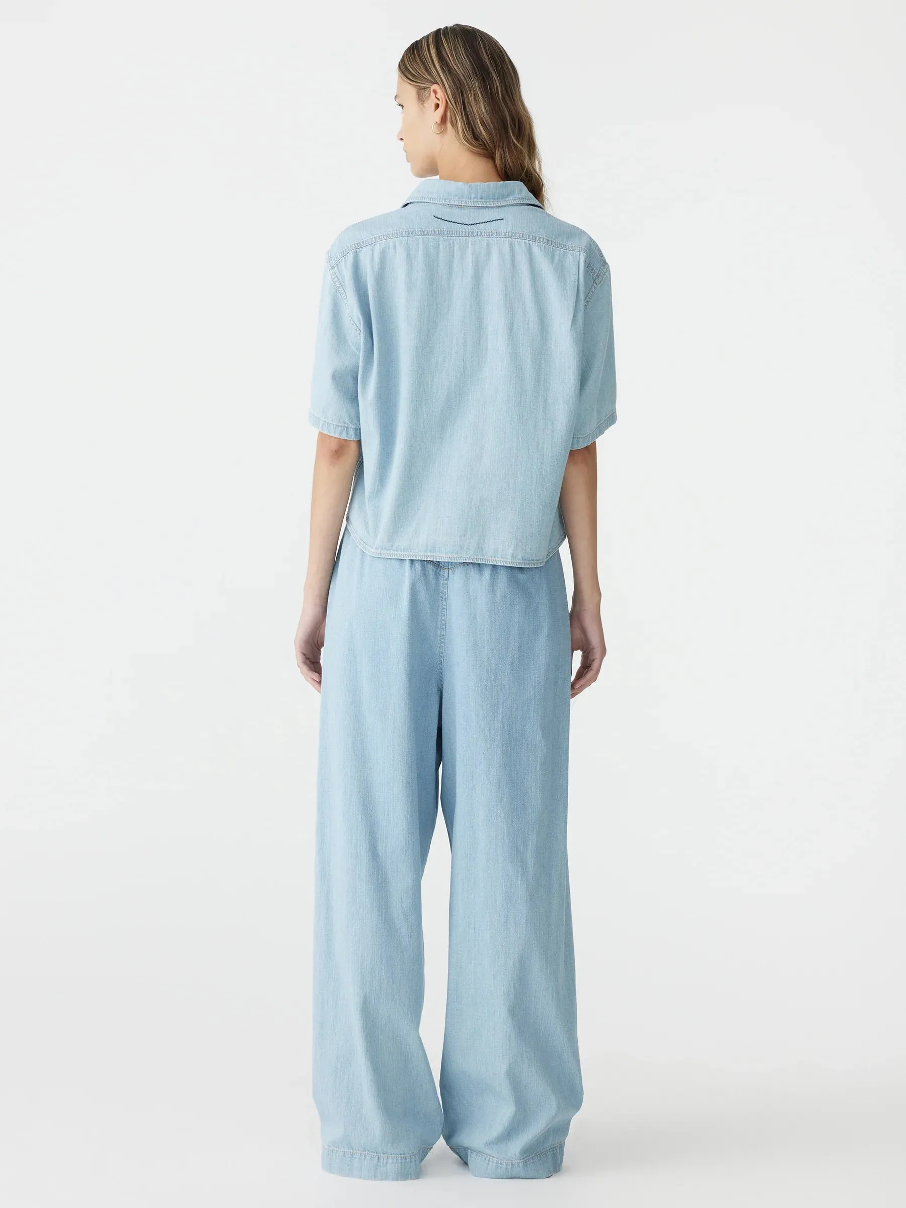 Bassike Organic Denim Cropped Shirt in Light Vintage Blue