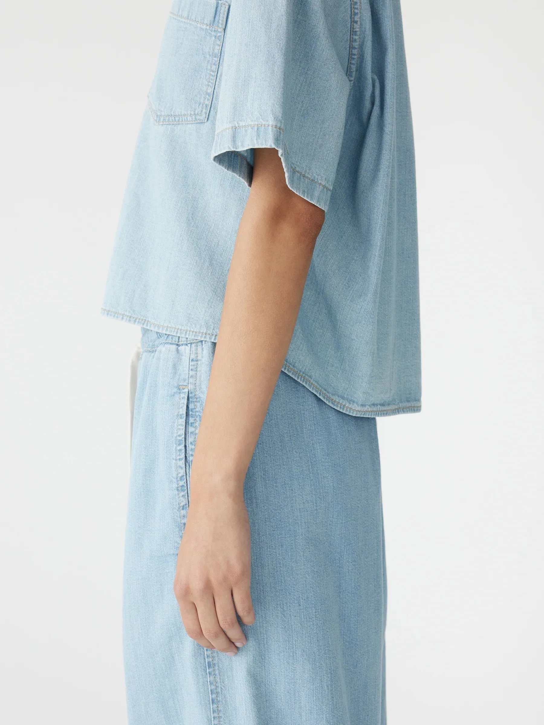 Bassike Organic Denim Cropped Shirt in Light Vintage Blue
