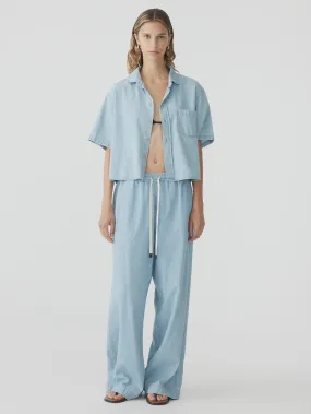 Bassike Organic Denim Cropped Shirt in Light Vintage Blue