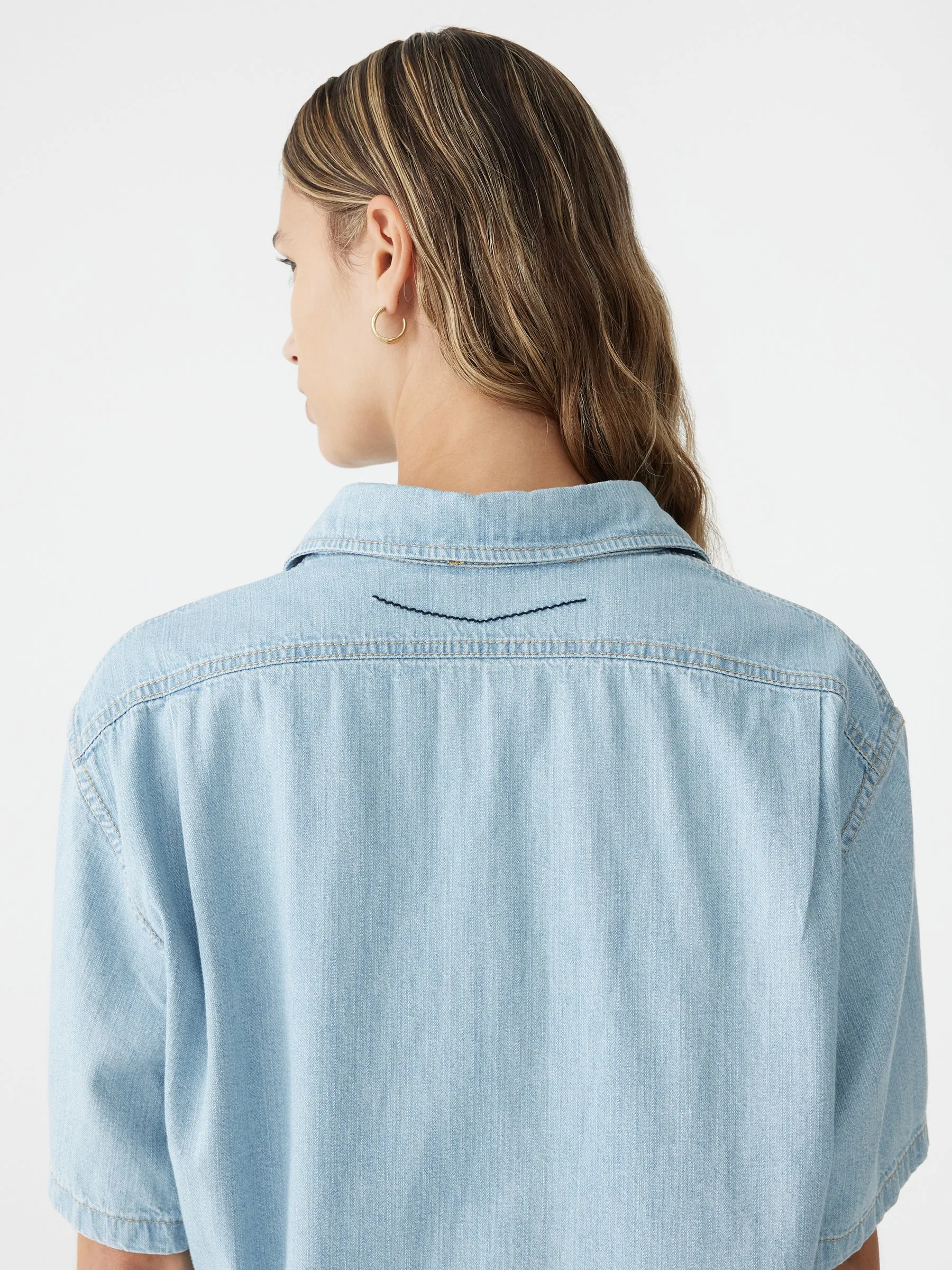 Bassike Organic Denim Cropped Shirt in Light Vintage Blue