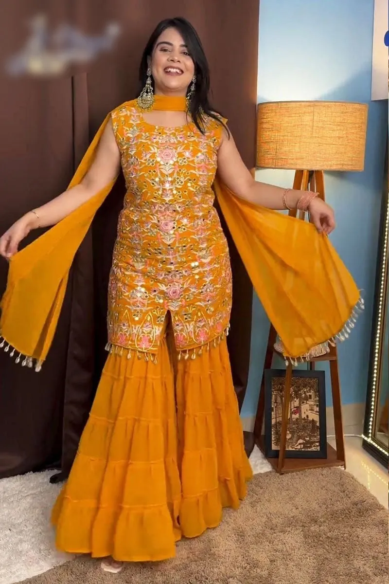 Beautiful Designer Urja Heavy Fancy Sarara Pair With Dupatta Set
