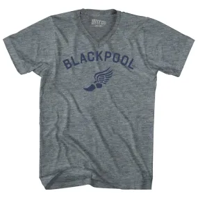 Blackpool Running Track Winged Foot-Tri-Blend V-neck Womens Junior Cut T-shirt