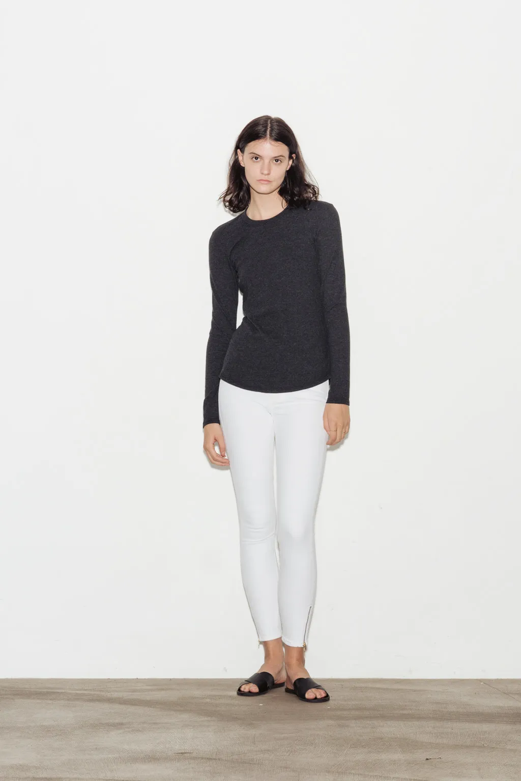 Brushed Jersey Long Sleeve Crew T-Shirt