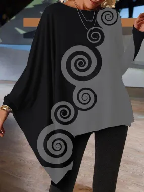 Circle Print Irregular Long-sleeved Top for Women