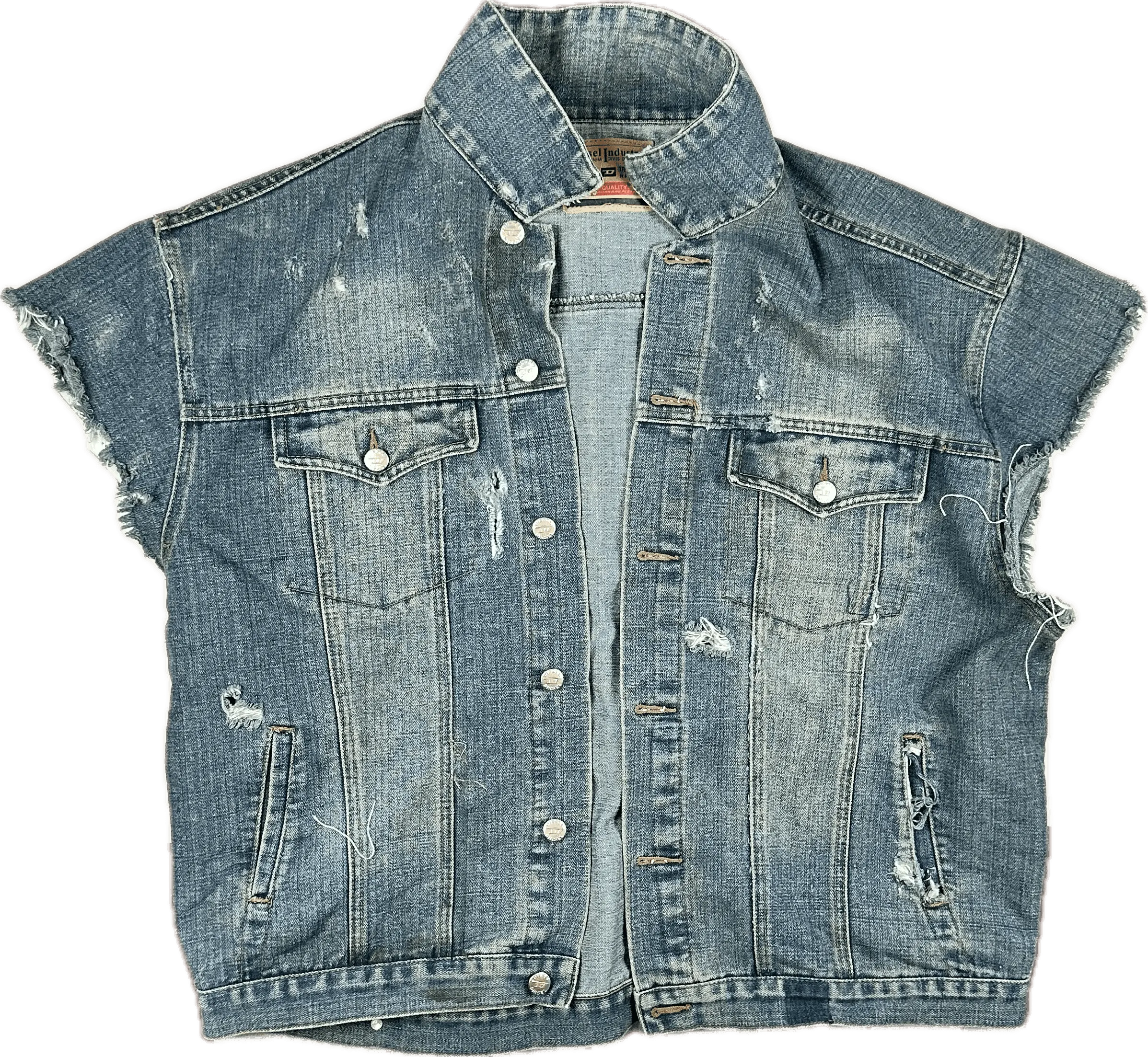 Diesel Mens Sleeveless Distressed Denim Jacket - Size L/XL