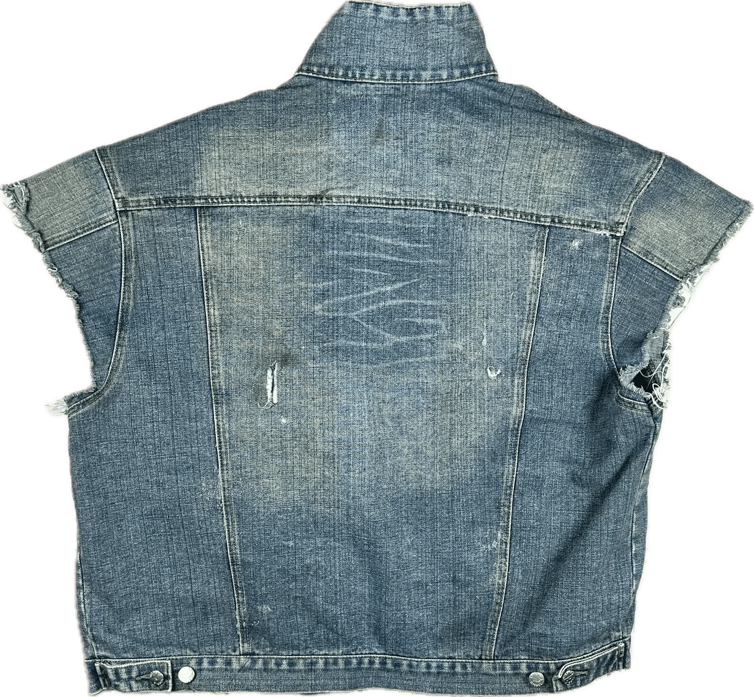 Diesel Mens Sleeveless Distressed Denim Jacket - Size L/XL