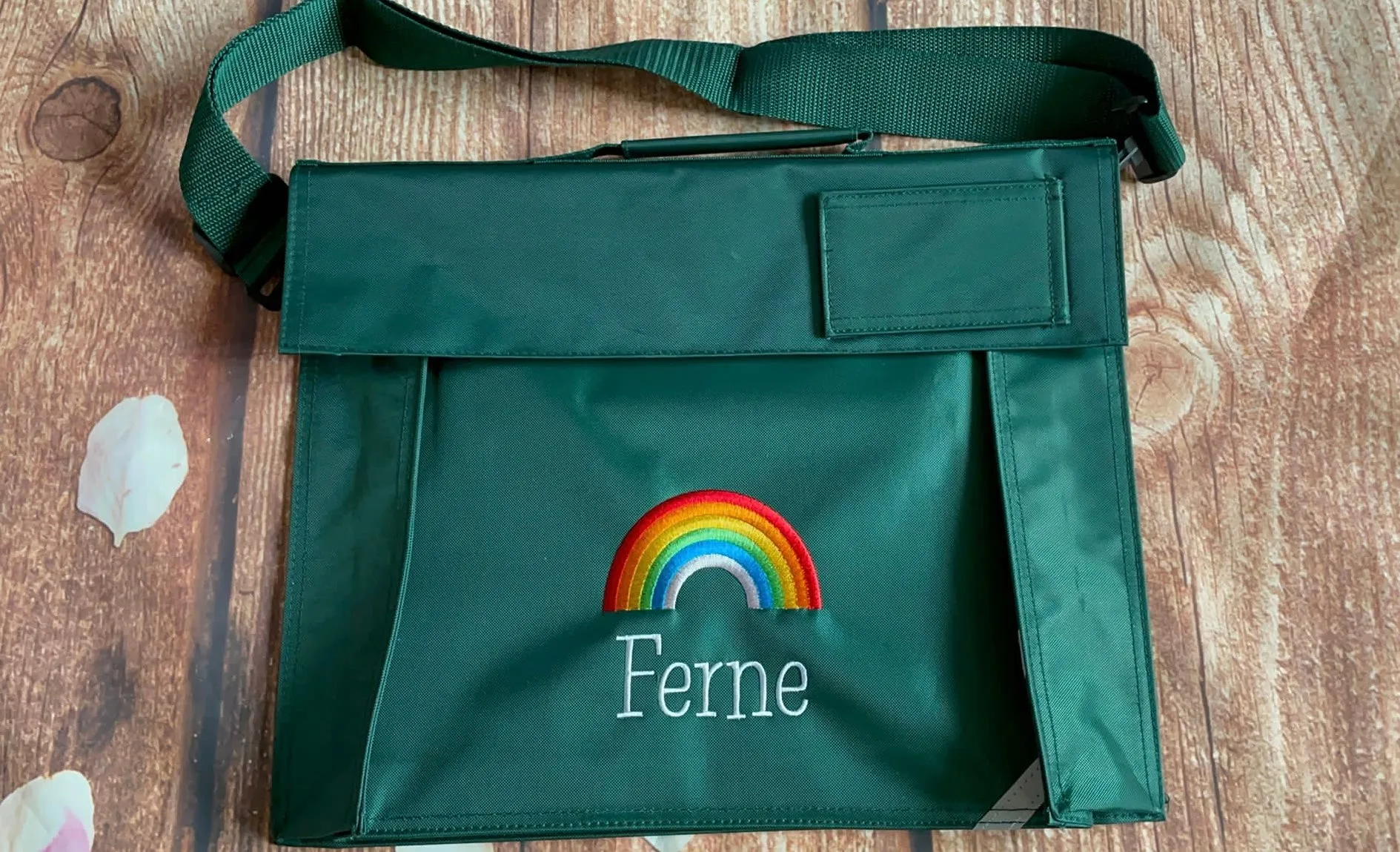 Embroidered Bookbag with strap - rainbow