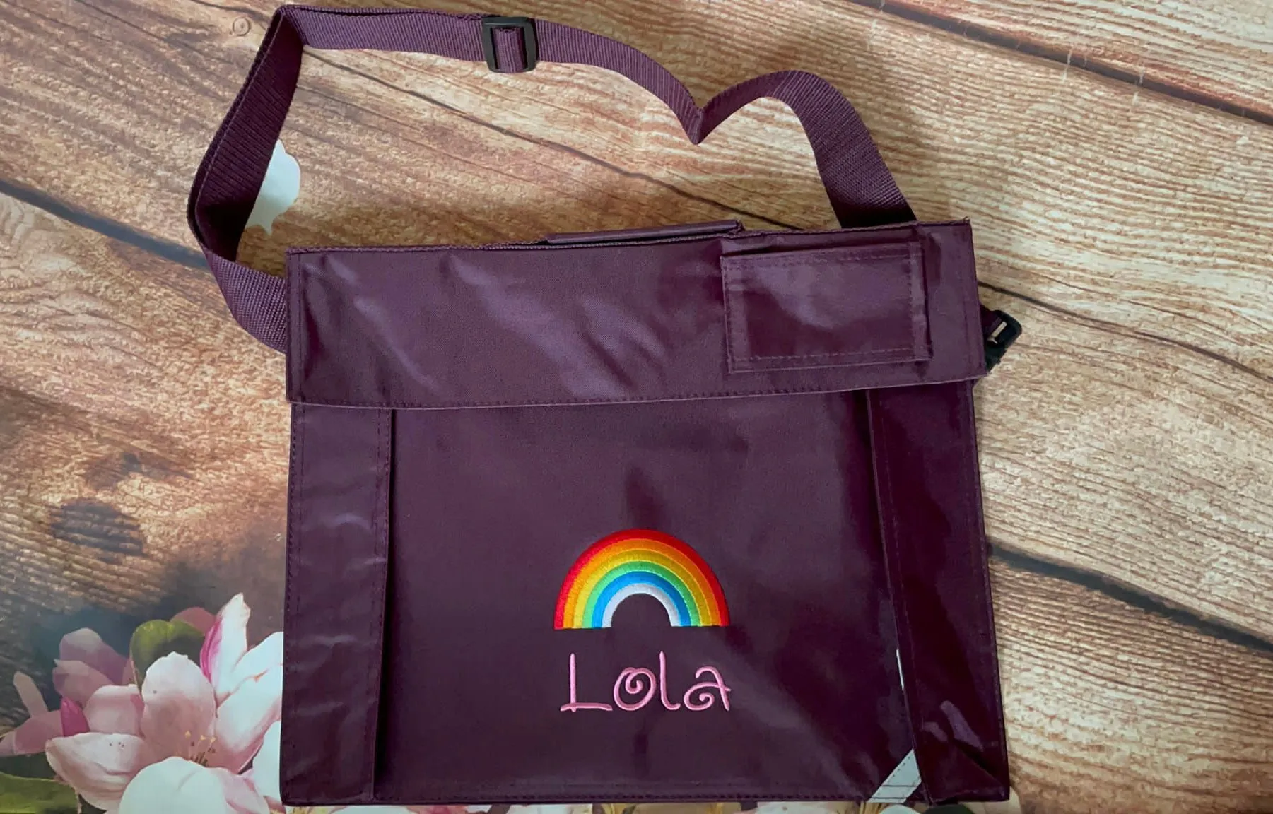 Embroidered Bookbag with strap - rainbow