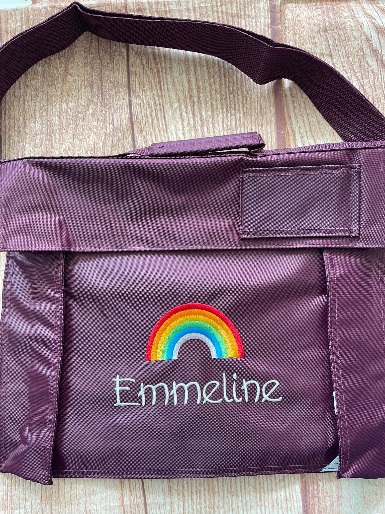 Embroidered Bookbag with strap - rainbow