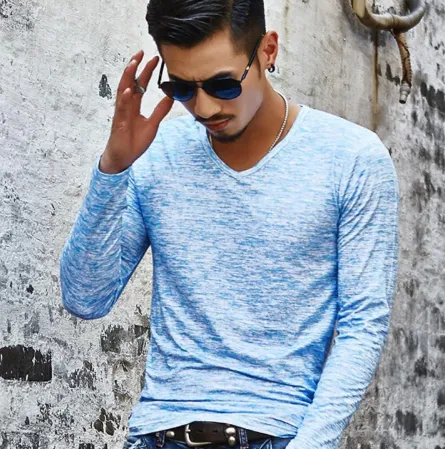 Fashion Brand V-Neck Slim Fit Long Sleeve TShirt