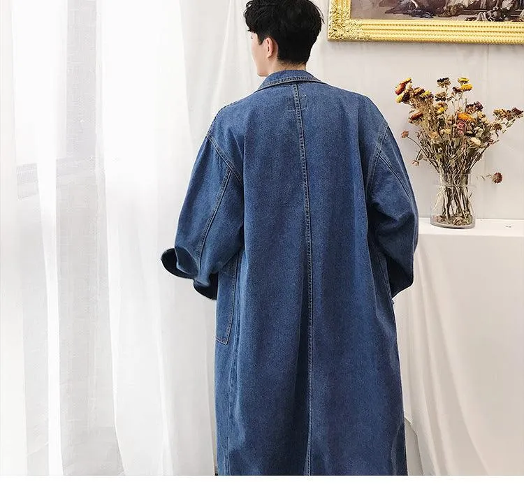 Fine denim trench coat