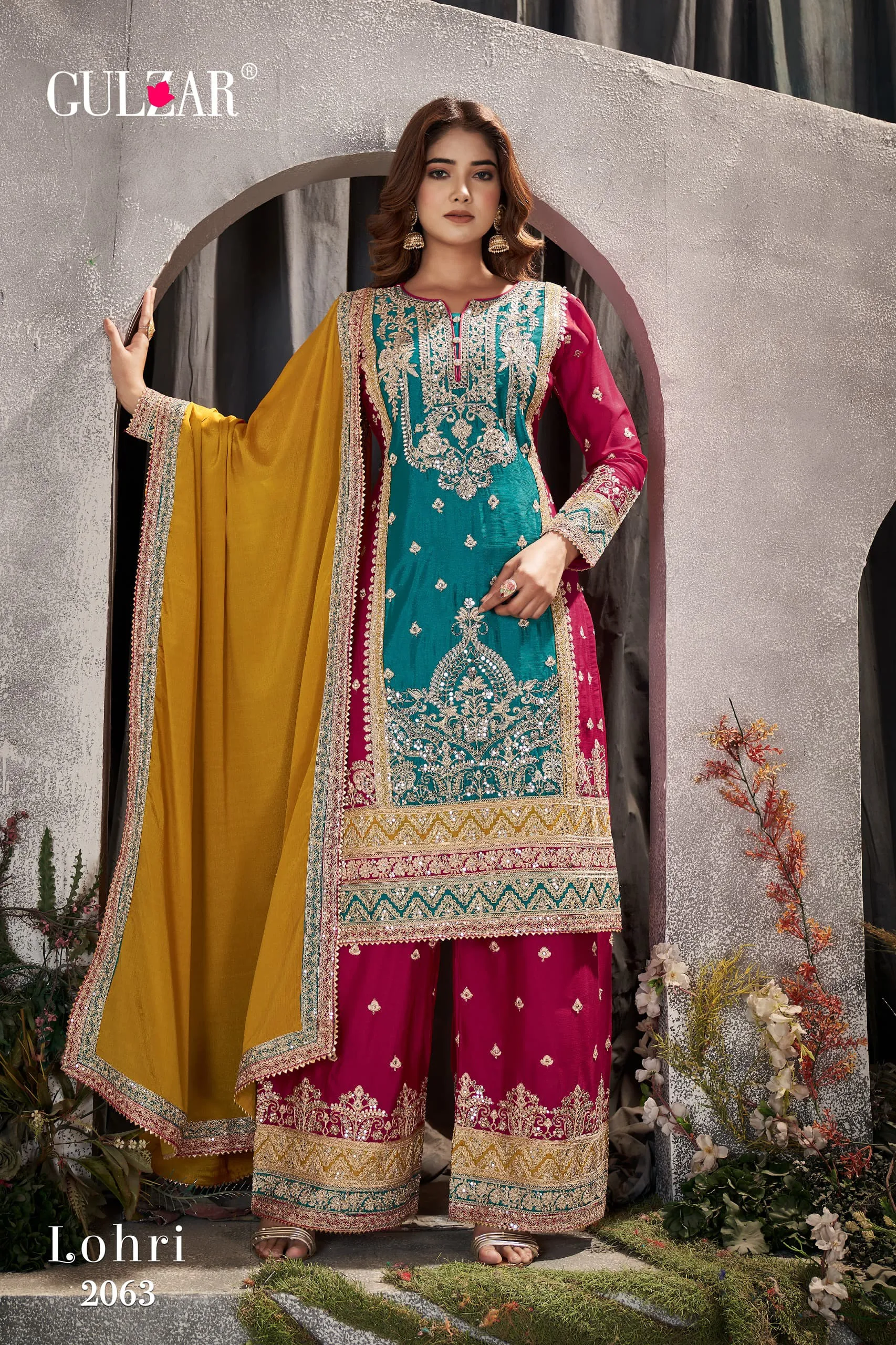 Gulzar Launch Lohri 2061-2063 Series Chinon Designer Work Salwar Suits