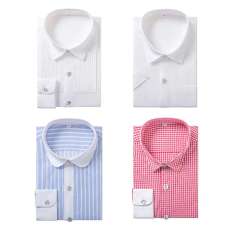 Kids Boys Long Sleeve White Multicolor Shirt Spring Autumn Cotton Junior Primary School Uniform Dress Shirt