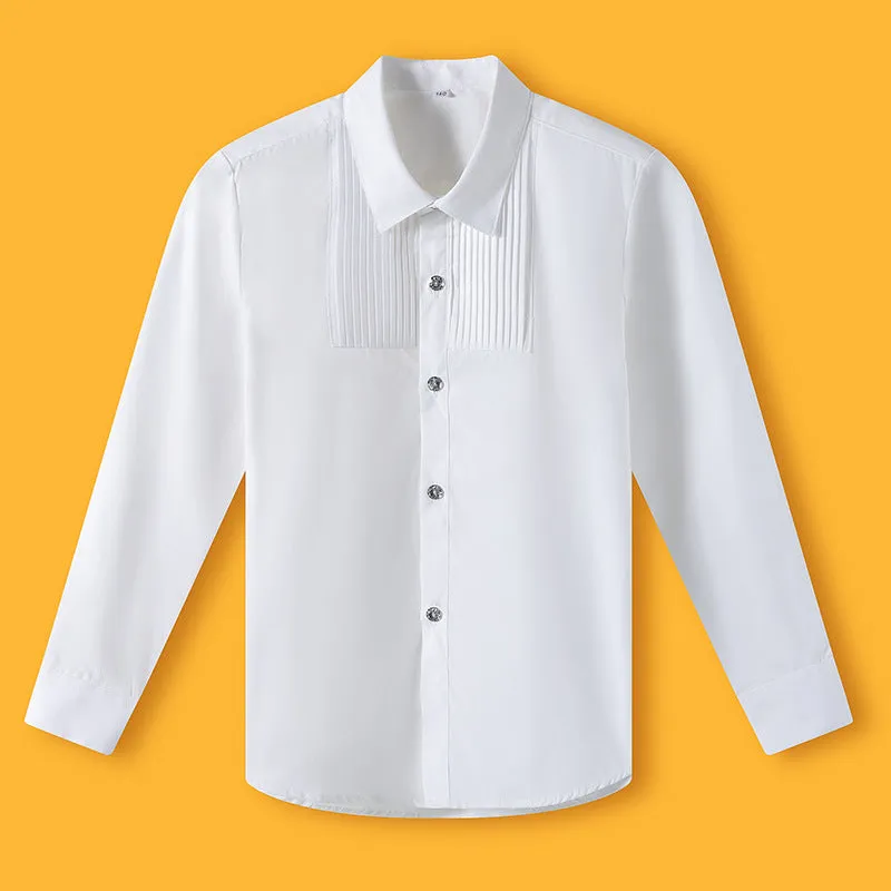 Kids Boys Long Sleeve White Multicolor Shirt Spring Autumn Cotton Junior Primary School Uniform Dress Shirt