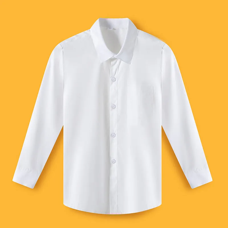 Kids Boys Long Sleeve White Multicolor Shirt Spring Autumn Cotton Junior Primary School Uniform Dress Shirt