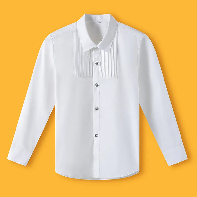 Kids Boys Long Sleeve White Multicolor Shirt Spring Autumn Cotton Junior Primary School Uniform Dress Shirt