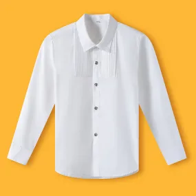 Kids Boys Long Sleeve White Multicolor Shirt Spring Autumn Cotton Junior Primary School Uniform Dress Shirt