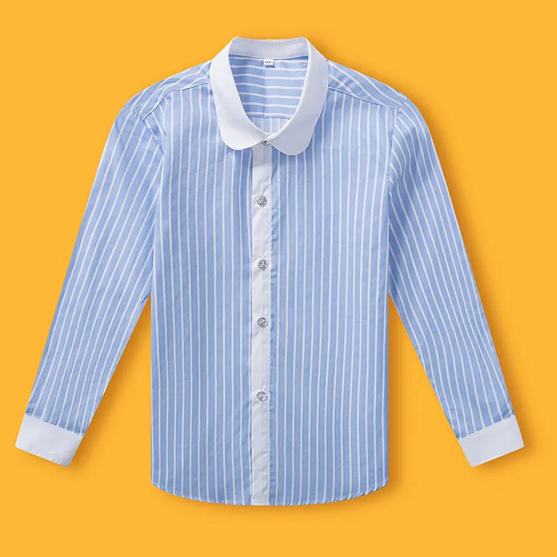 Kids Boys Long Sleeve White Multicolor Shirt Spring Autumn Cotton Junior Primary School Uniform Dress Shirt