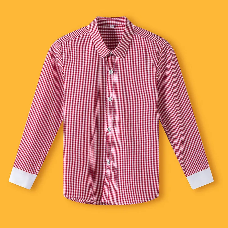 Kids Boys Long Sleeve White Multicolor Shirt Spring Autumn Cotton Junior Primary School Uniform Dress Shirt