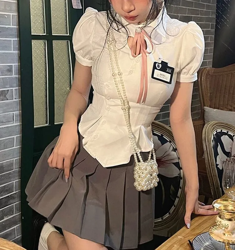 Korean Preppy Style Slim White Shirt