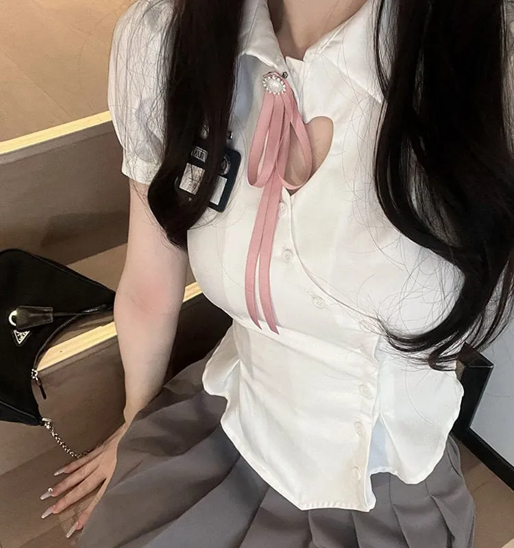 Korean Preppy Style Slim White Shirt