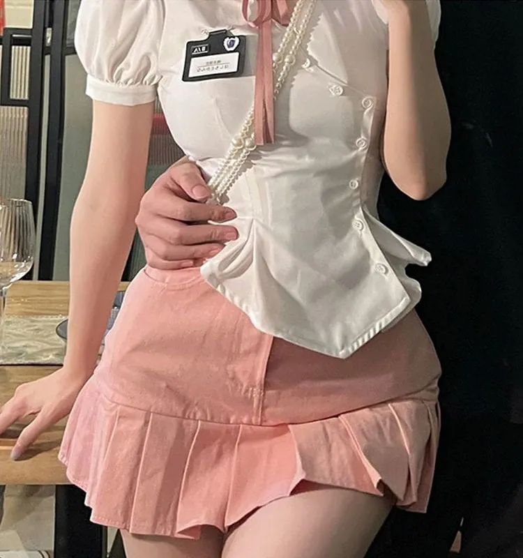 Korean Preppy Style Slim White Shirt