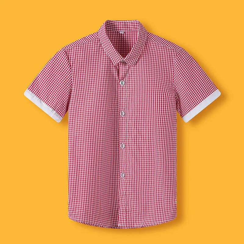 Little Boys Girls White Cotton Short Sleeve Junior Primary School Uniform Shirt