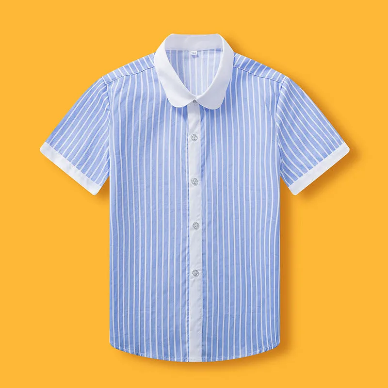Little Boys Girls White Cotton Short Sleeve Junior Primary School Uniform Shirt