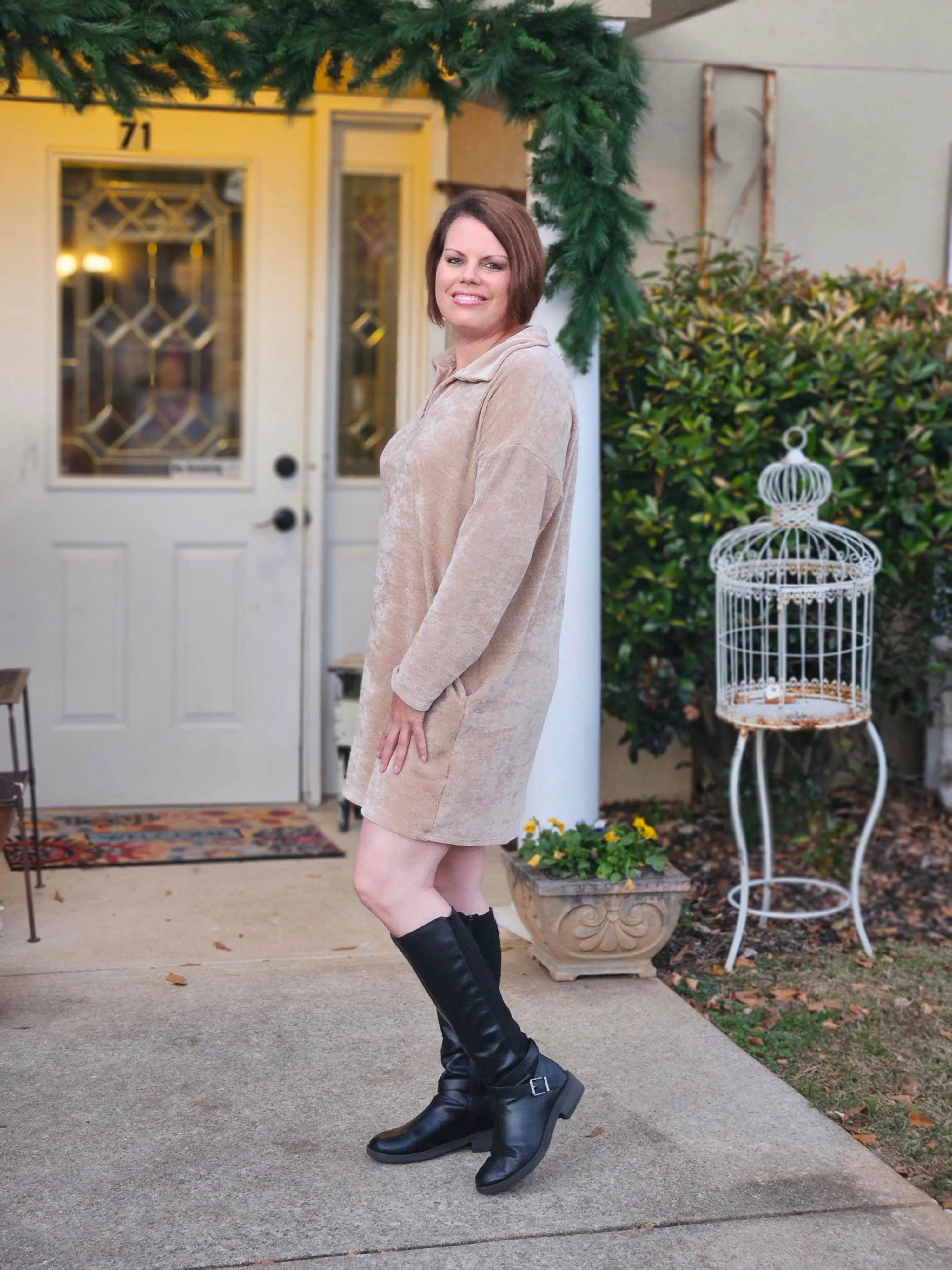 Long Sleeve Chenille Knit Dress in Ivory