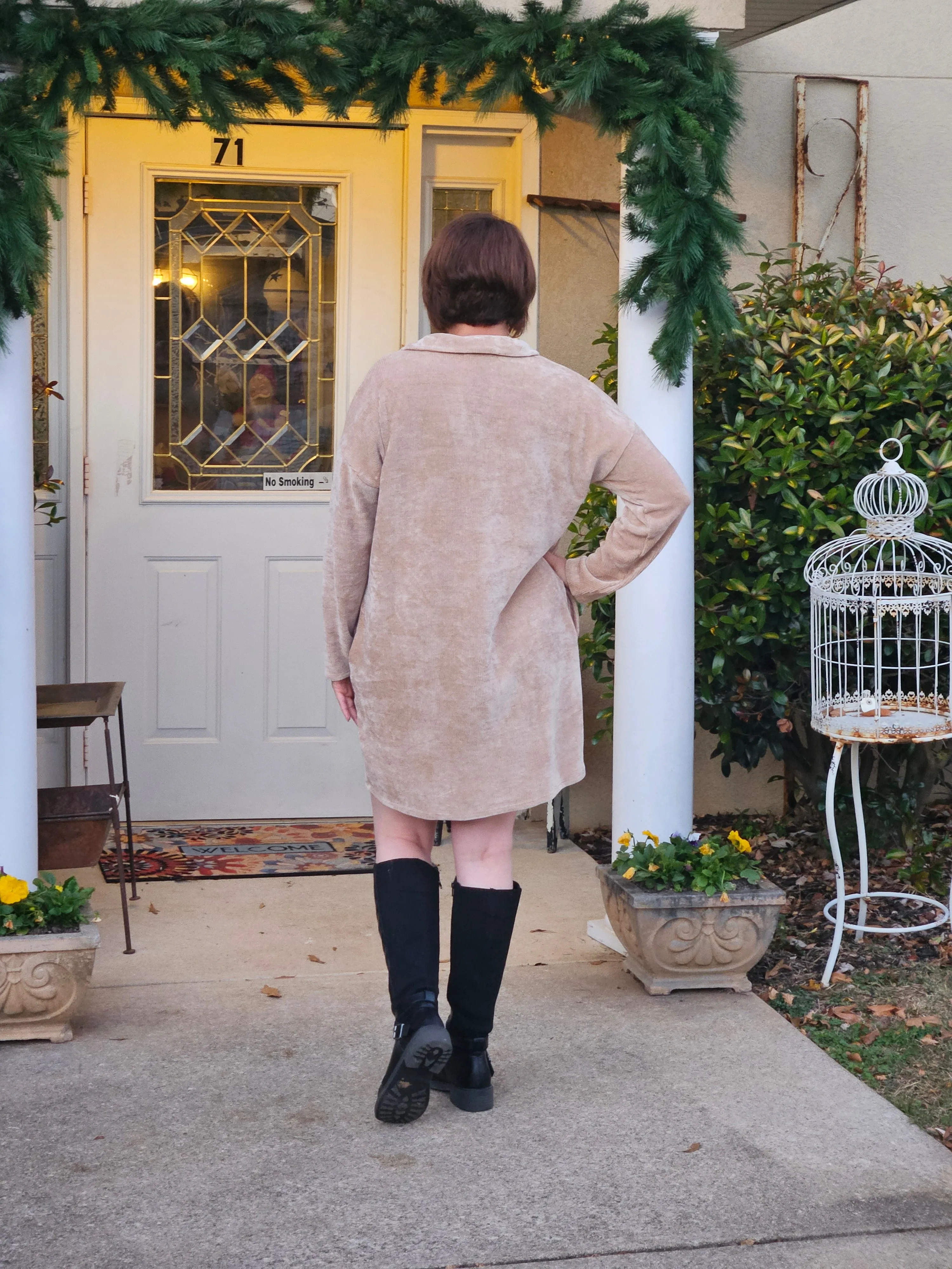 Long Sleeve Chenille Knit Dress in Ivory