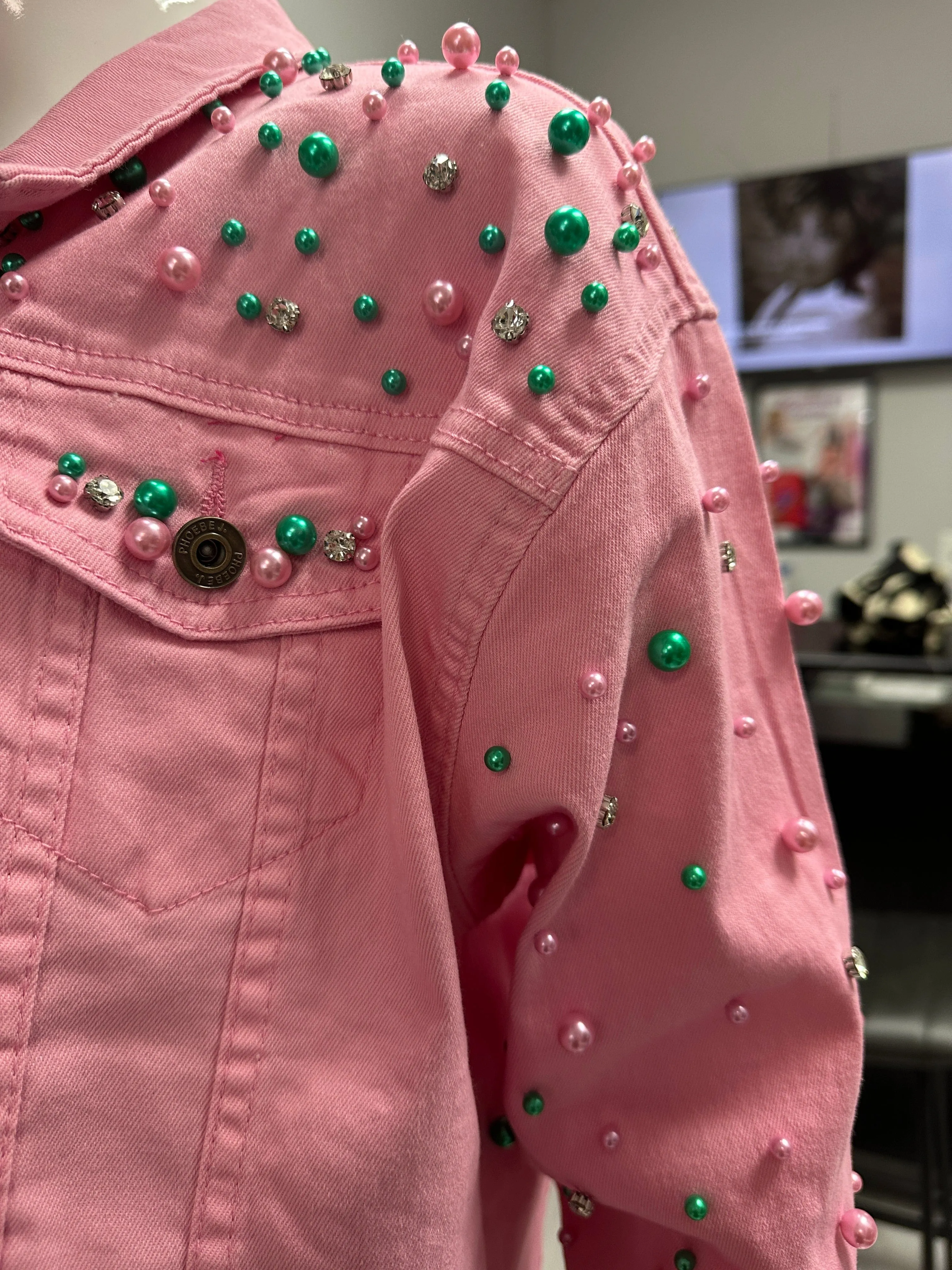 Nisha's Denim Pearl and Rhinestone Jacket