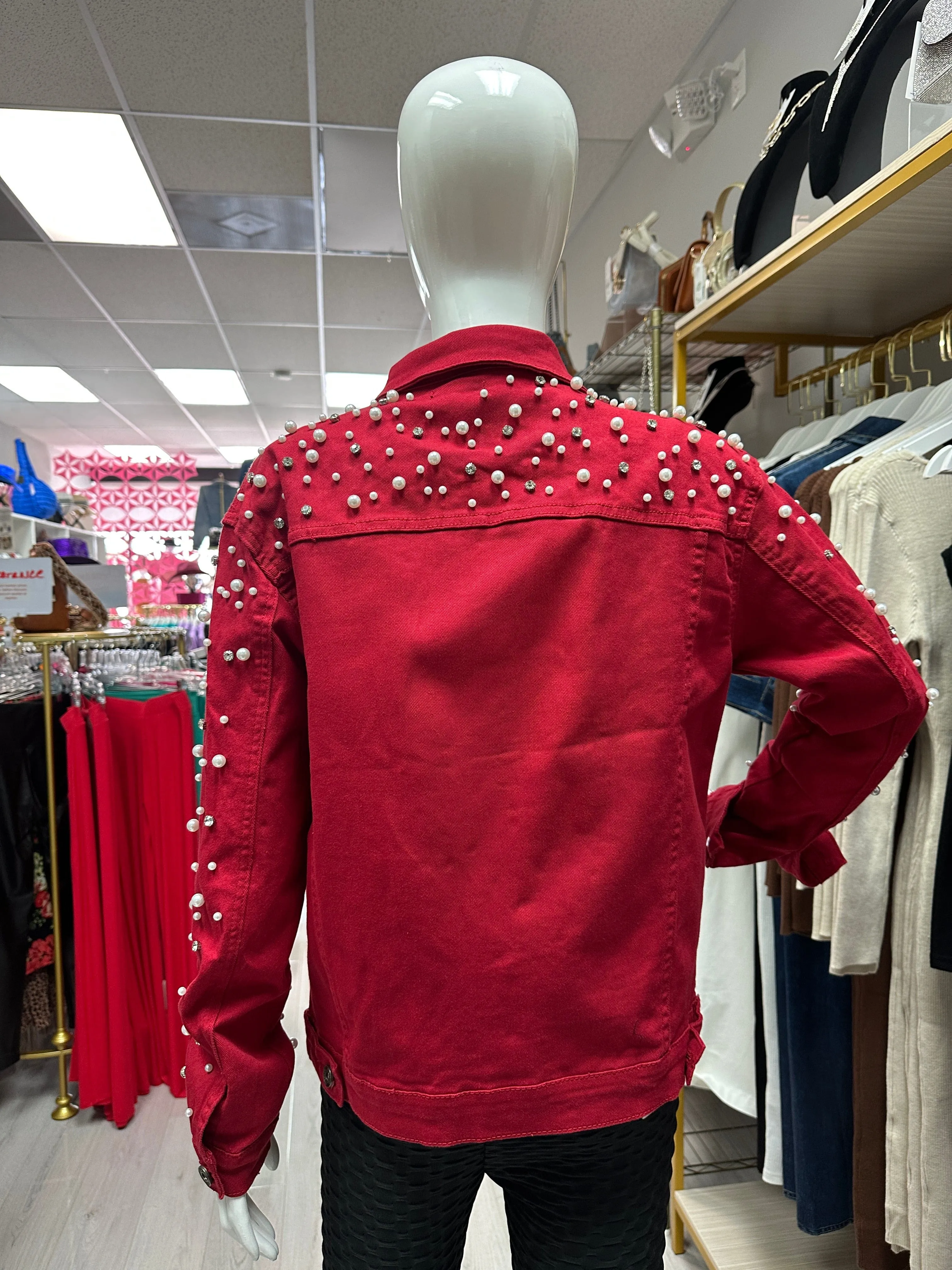 Nisha's Denim Pearl and Rhinestone Jacket