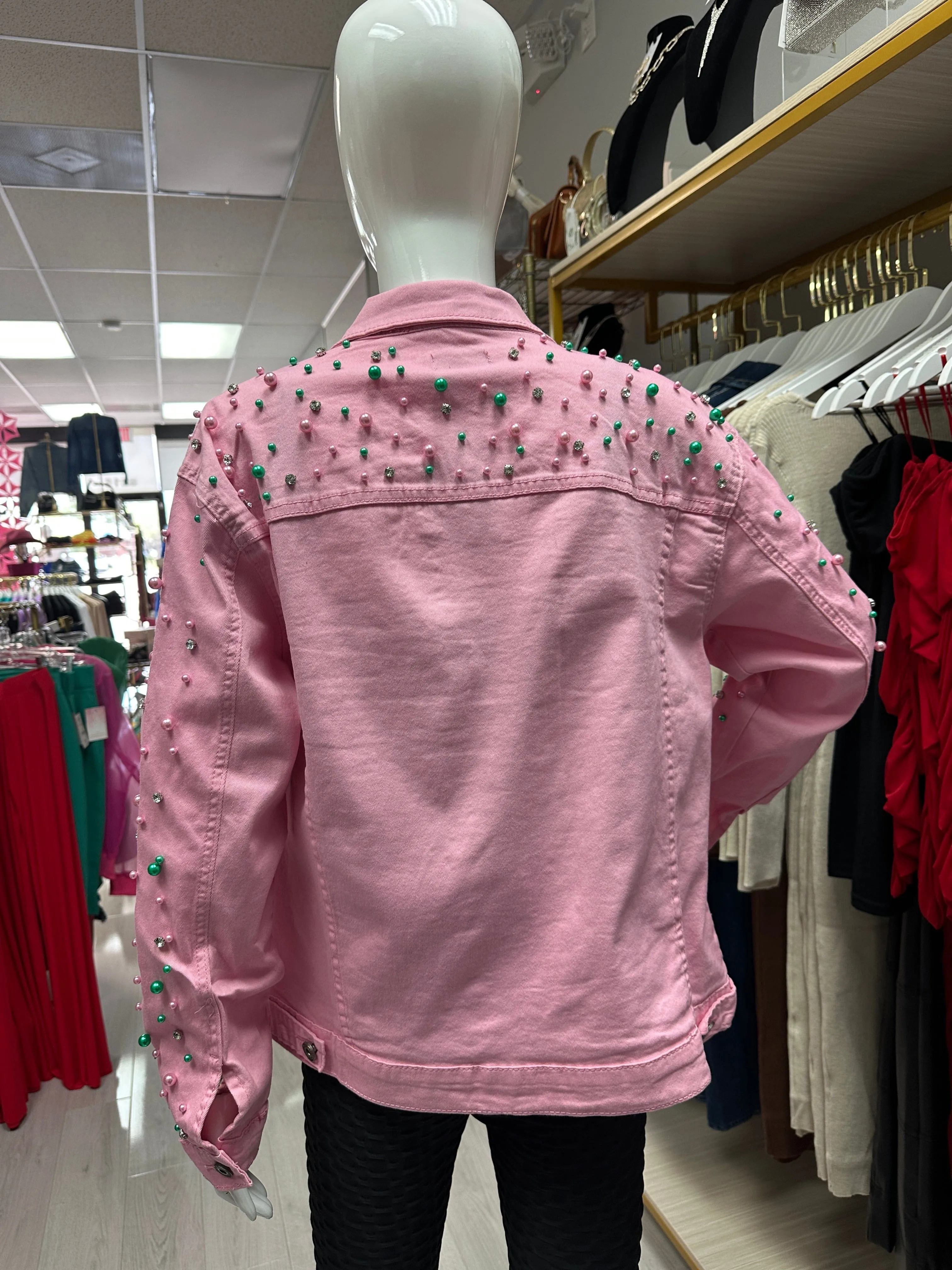 Nisha's Denim Pearl and Rhinestone Jacket