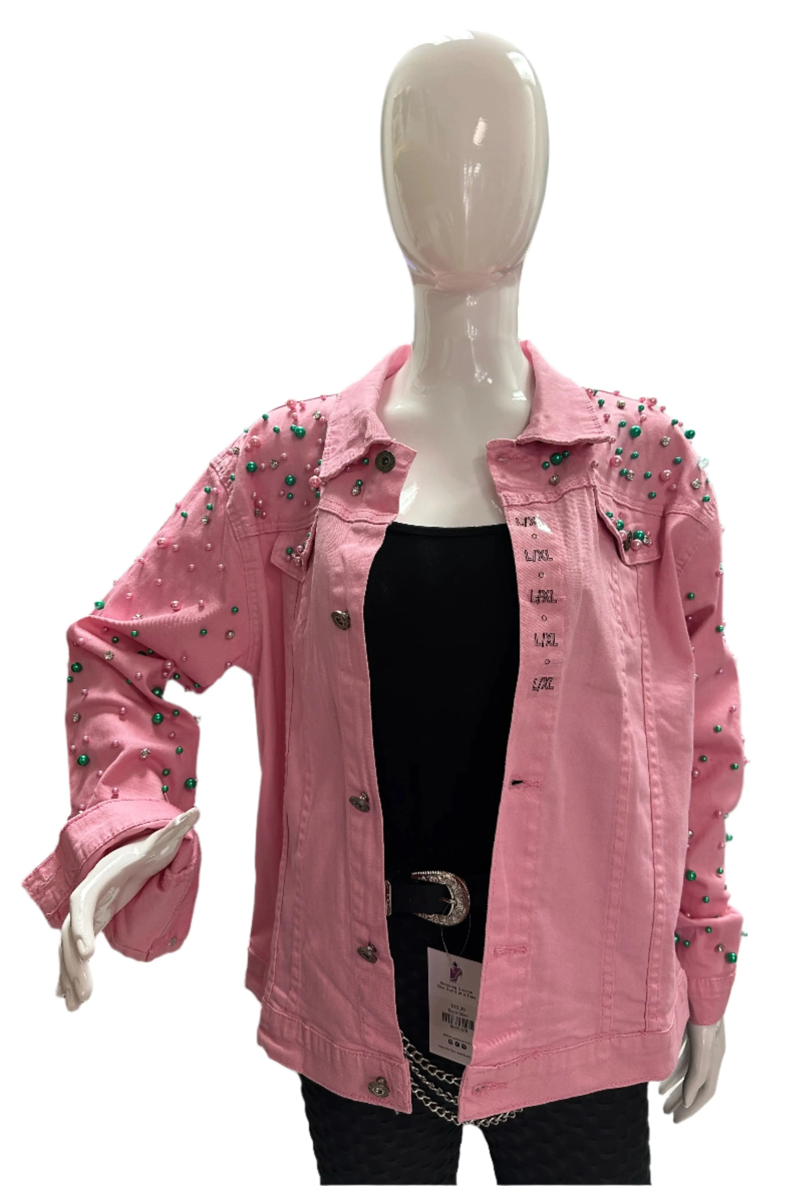 Nisha's Denim Pearl and Rhinestone Jacket